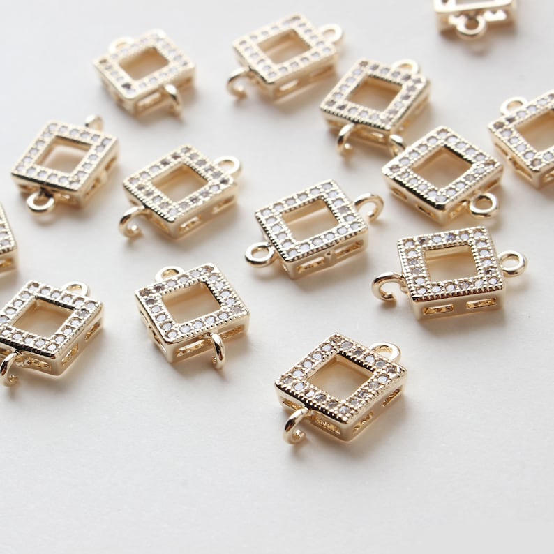 10pcs Real Gold Plated Square Charm, Gold Initial Charm, Vermeil Square Pendant, Gold Square Connector, CZ Pave Square Charm