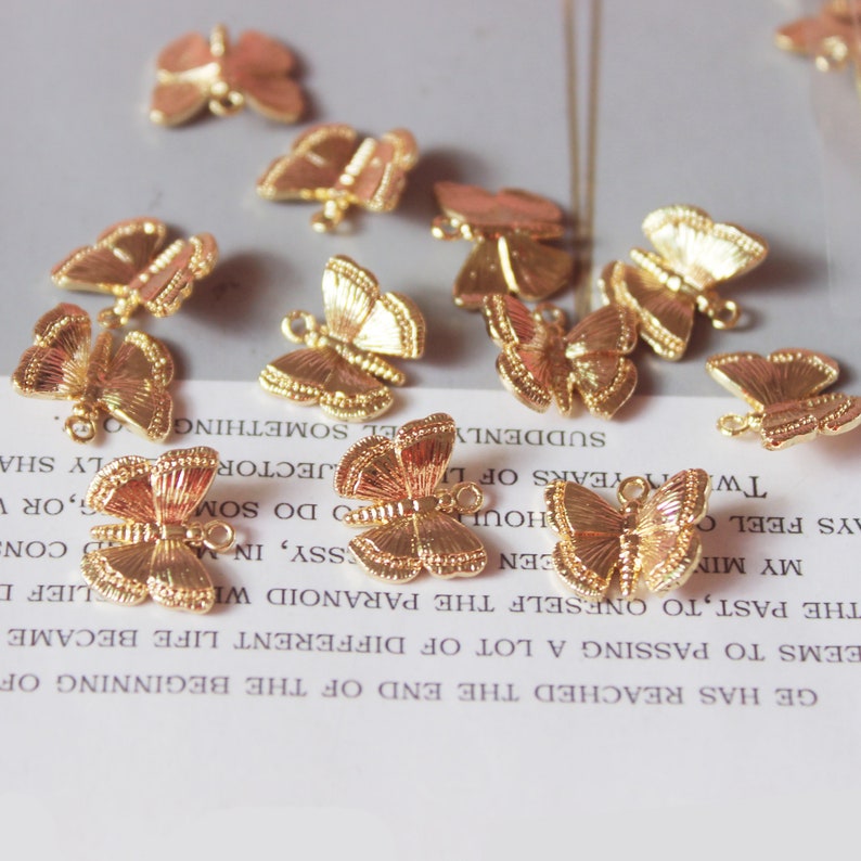 10pcs Real 18k Shiny Gold Butterfly Charms, Butterfly Pendant, Dainty Charms, Necklace Charm, Bracelet Charms, Gold Plated Findings