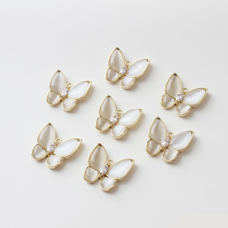 4pcs Real gold Plated Opal Butterfly Charm, Pearl White Butterfly, Pearl Butterfly Charm, Necklace Pendant, Bracelet Charm