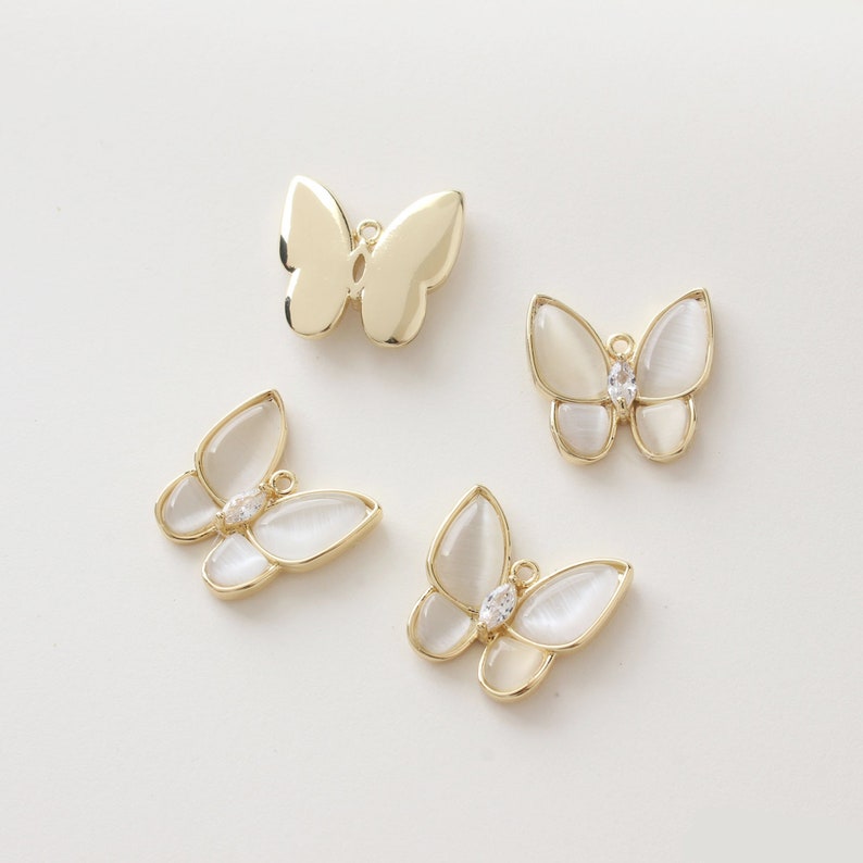 4pcs Real gold Plated Opal Butterfly Charm, Pearl White Butterfly, Pearl Butterfly Charm, Necklace Pendant, Bracelet Charm