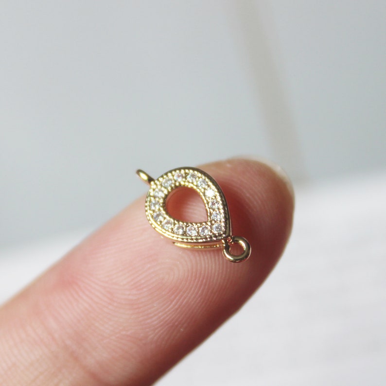 10pcs Real Gold Plated Oval Charm, Gold Initial Charm, Vermeil Oval Pendant, Gold Oval Connector, CZ Pave Oval Charm