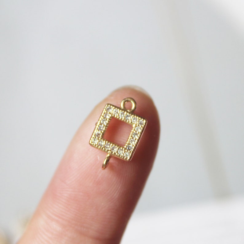 10pcs Real Gold Plated Square Charm, Gold Initial Charm, Vermeil Square Pendant, Gold Square Connector, CZ Pave Square Charm