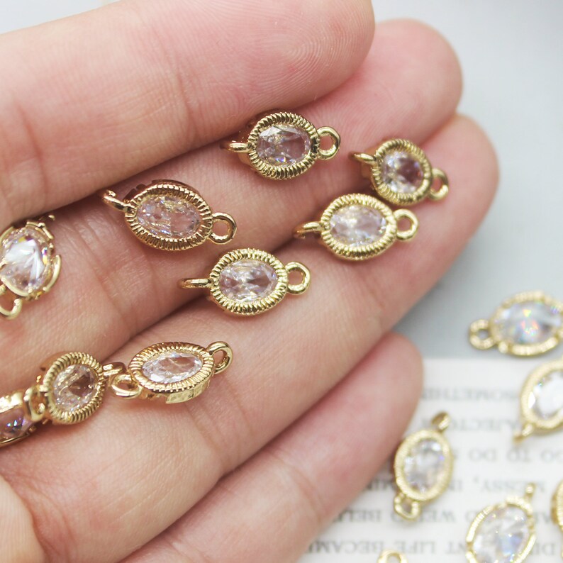 10pcs CZ Pave Oval Charm,Zircon Oval Connector, Bracelet Necklace Pendant,Pave Charm,Gold Plated Over Brass