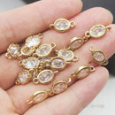 10pcs CZ Pave Oval Charm,Zircon Oval Connector, Bracelet Necklace Pendant,Pave Charm,Gold Plated Over Brass