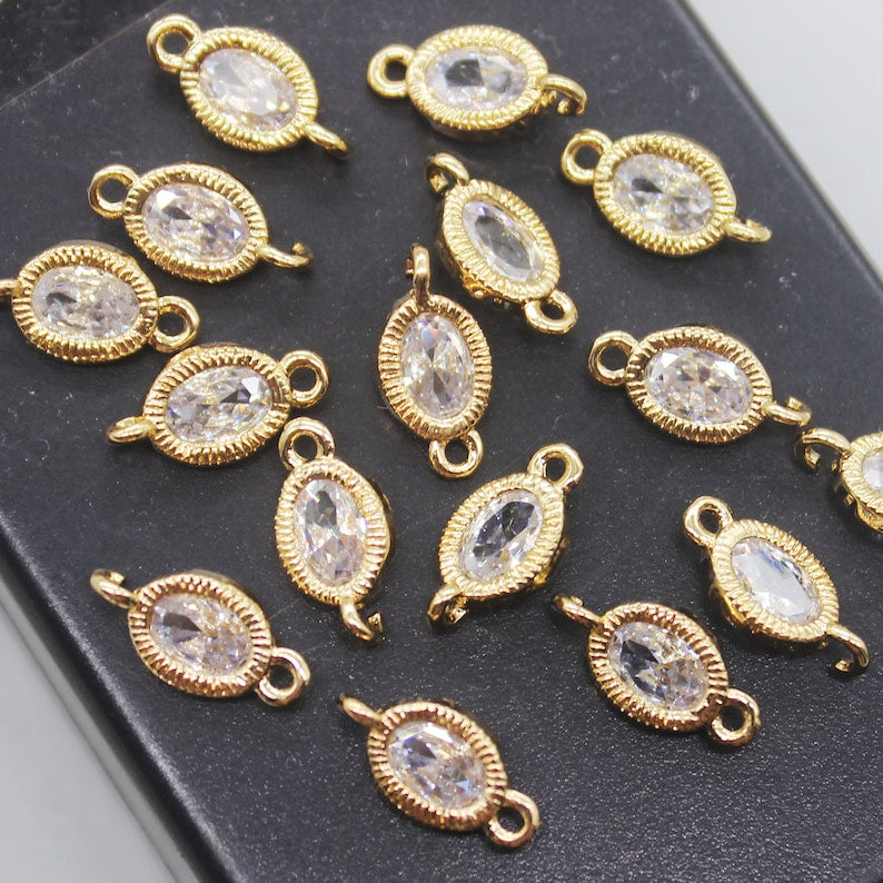 10pcs CZ Pave Oval Charm,Zircon Oval Connector, Bracelet Necklace Pendant,Pave Charm,Gold Plated Over Brass