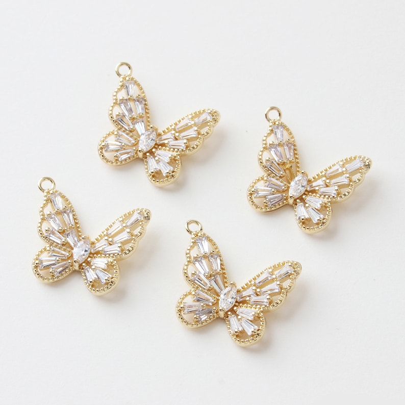 6pcs Real 18k Shiny Gold Butterfly Charms, CZ Pave Butterfly Pendant, Dainty Charms, Necklace Charm, Bracelet Charms, Nickel-free