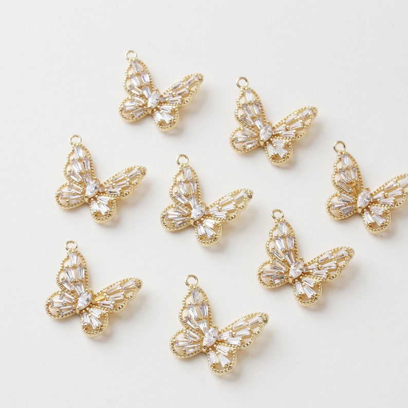 6pcs Real 18k Shiny Gold Butterfly Charms, CZ Pave Butterfly Pendant, Dainty Charms, Necklace Charm, Bracelet Charms, Nickel-free