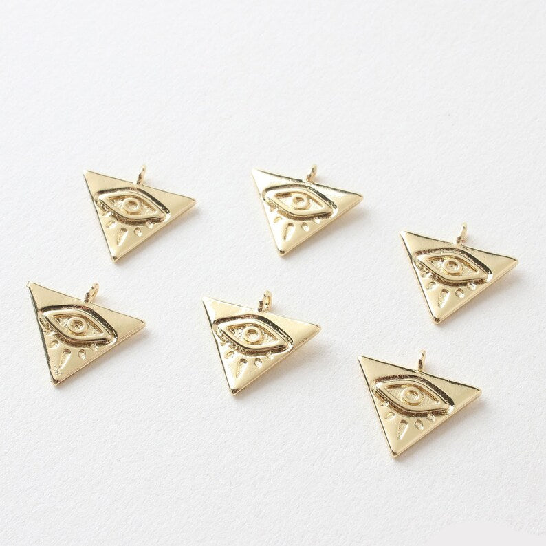 6pcs Nickel Free Real 18K Gold Plated Evil Eye Charm ,Triangle Evil Eye,Bracelets Finding,Trendy Charm,Gold Initial Charm