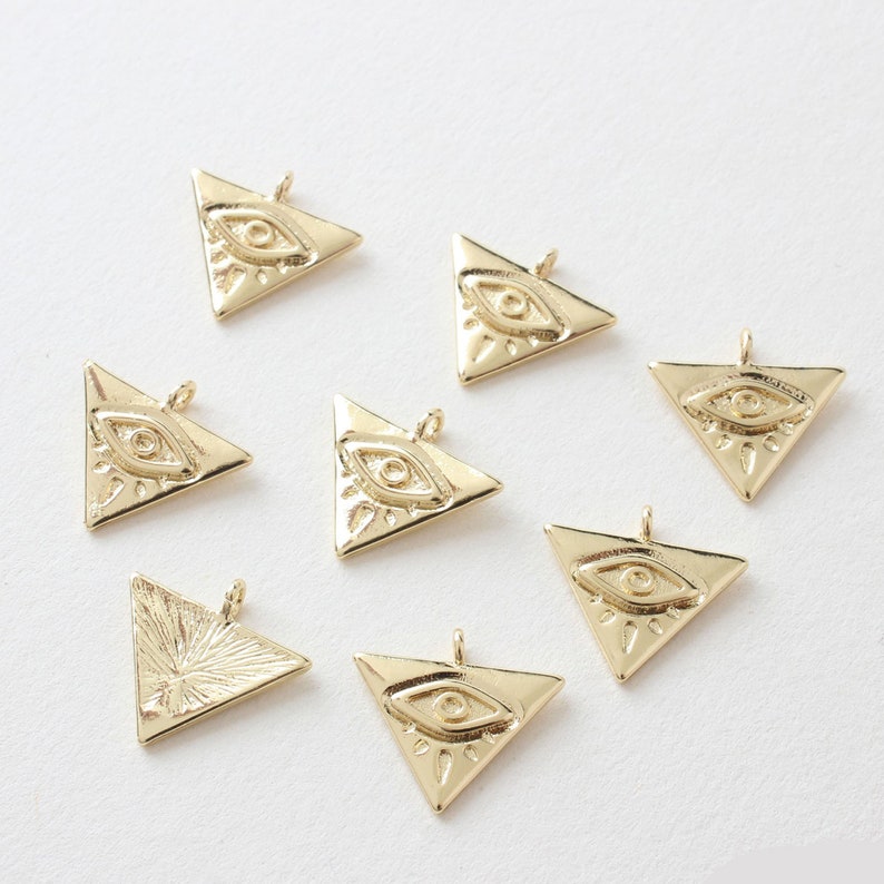 6pcs Nickel Free Real 18K Gold Plated Evil Eye Charm ,Triangle Evil Eye,Bracelets Finding,Trendy Charm,Gold Initial Charm