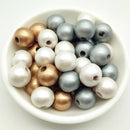 200PCS 8MM/10MM/12MM Wood Bead, Gold/Gray/Pearl White Bead Charm, Metallic Color Beads