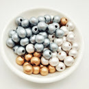 200PCS 8MM/10MM/12MM Wood Bead, Gold/Gray/Pearl White Bead Charm, Metallic Color Beads