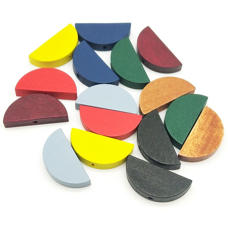 50PCS 25MM Wooden Semicircle Beads, Semicircle Wood Bead, Colorful Bead Charm