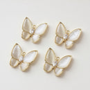 4pcs Real gold Plated Opal Butterfly Charm, Pearl White Butterfly, Pearl Butterfly Charm, Necklace Pendant, Bracelet Charm