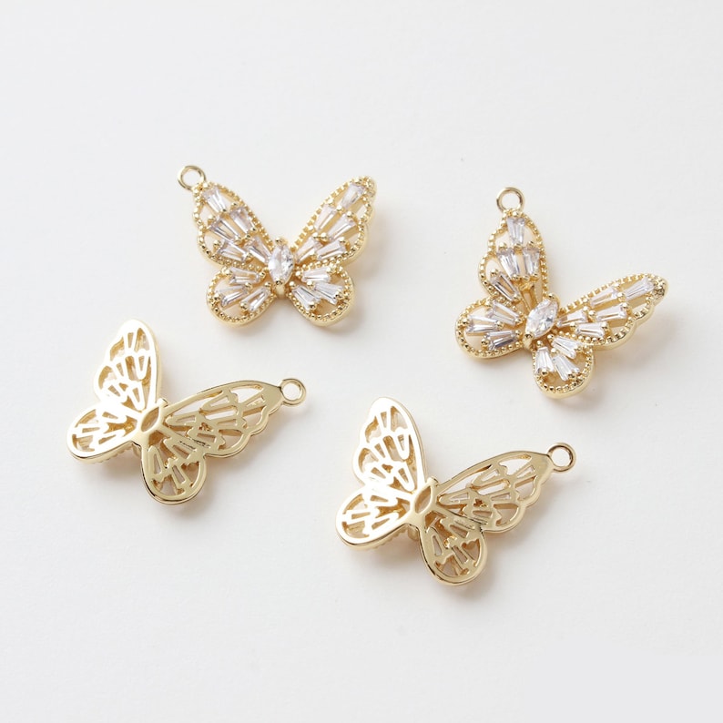 6pcs Real 18k Shiny Gold Butterfly Charms, CZ Pave Butterfly Pendant, Dainty Charms, Necklace Charm, Bracelet Charms, Nickel-free