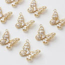 6pcs Real 18k Shiny Gold Butterfly Charms, CZ Pave Butterfly Pendant, Dainty Charms, Necklace Charm, Bracelet Charms, Nickel-free