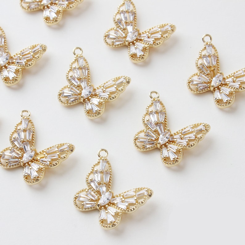 6pcs Real 18k Shiny Gold Butterfly Charms, CZ Pave Butterfly Pendant, Dainty Charms, Necklace Charm, Bracelet Charms, Nickel-free