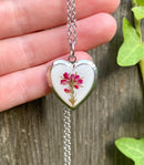 Erica photo locket, Necklace with flowers, Pressed flower necklace, Heart photo necklace, Photo frame necklace