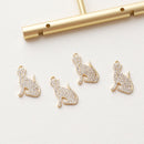 6pcs Real 18K Gold Plated Cat Charm,CZ PAVE Cat, Zircon Cat Charm,Animal Charm, Cat Drop,Jewelry Making