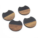 4pcs Epoxy Resin Pendants, Semi Translucent Black Resin Findings, Wood and Resin Pendant, Color Blocked, Large Round Charm