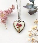 Erica photo locket, Necklace with flowers, Pressed flower necklace, Heart photo necklace, Photo frame necklace