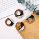 4pcs Epoxy Resin Pendants, Semi Translucent White Resin Findings, Wood and Resin Pendant, Color Blocked, Large Round Charm