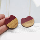 4pcs Epoxy Resin Pendants, Semi Translucent Red Resin Findings, Wood and Resin Pendant, Color Blocked, Large Round Charm