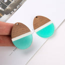 4pcs Epoxy Resin Pendants, Teardrop Translucent White Resin Findings, Wood and Resin Pendant, Color Blocked, Large Round Charm