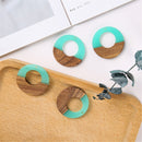 4pcs Epoxy Resin Pendants, Semi Translucent White Resin Findings, Wood and Resin Pendant, Color Blocked, Large Round Charm