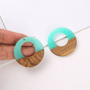 4pcs Epoxy Resin Pendants, Semi Translucent White Resin Findings, Wood and Resin Pendant, Color Blocked, Large Round Charm