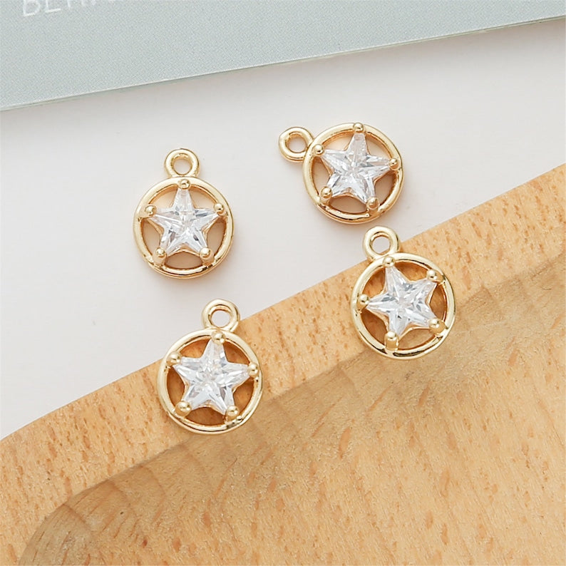 10pcs Real Gold Plated Brass Star Charm Pedant, cz Pave Star , Star Connector, Tiny Mini Star, High Quality, Wholesale Supplies