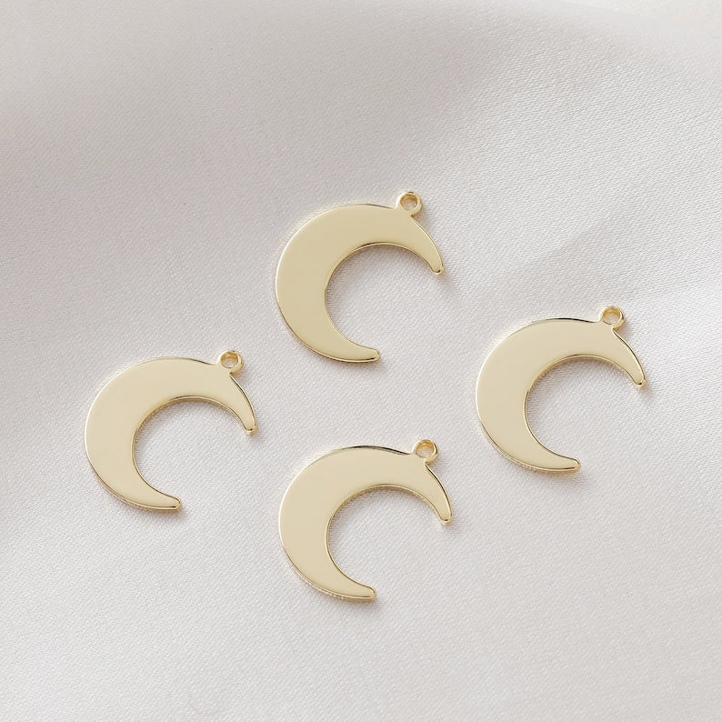 10pcs Gold Plated Moon Charm, Gold Initial Charm, Vermeil moon Pendant, Gold Moon Drop