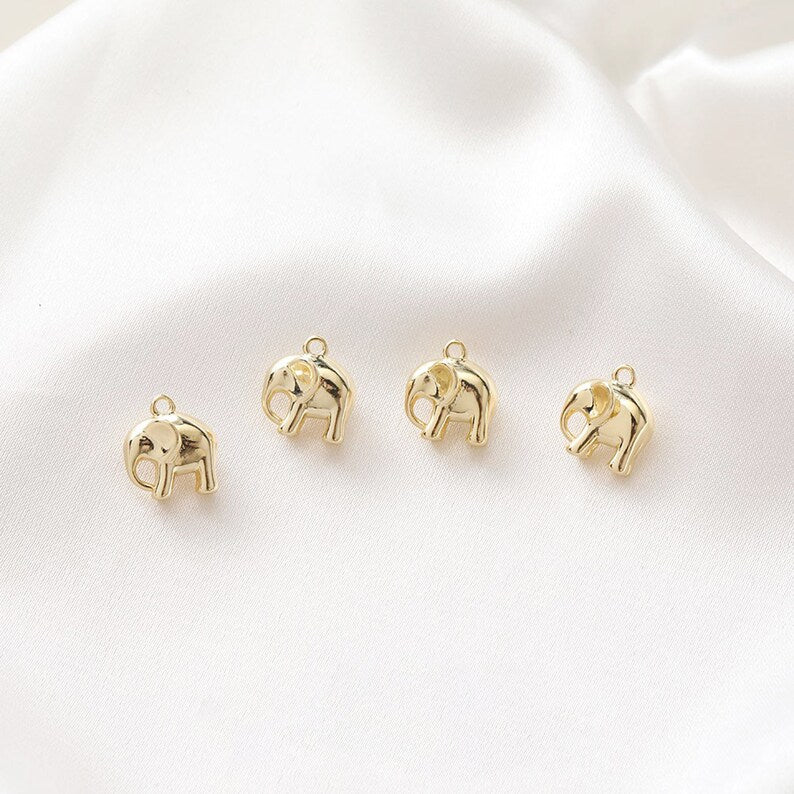 6pcs Real 18K Gold Plated Elephant Charm, Animal Charm, Elephant Drop,Jewelry Making