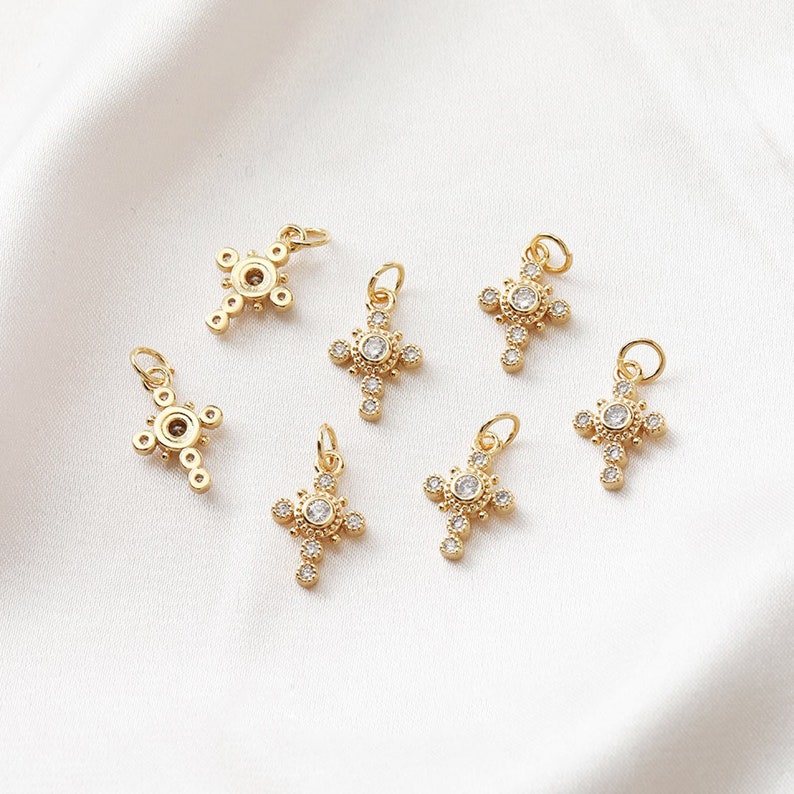 10pcs crystal cross charm pendant, cz pave cross charm, bracelet necklace pendant,faith,religious,Royal cross charm,gold plated over brass