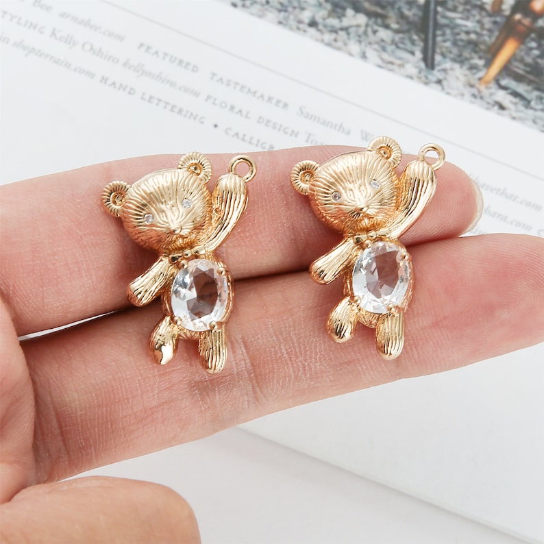 6PCS Gold Plated Play Bear Charm Pendant, cz Pave Bear Charm,Animal,Cute, Zircon Bear,Jewelry Making