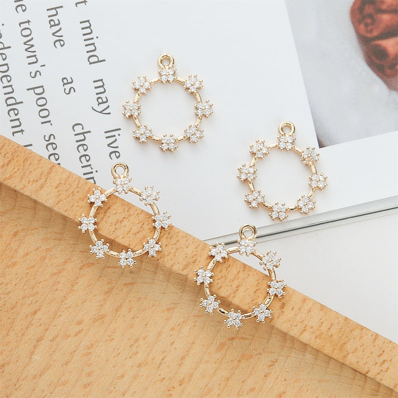 10pcs CZ Pave Round Circle Charm,Zircon Circle Pendant, Bracelet Necklace Pendant,Pave Charm,Gold Plated Over Brass