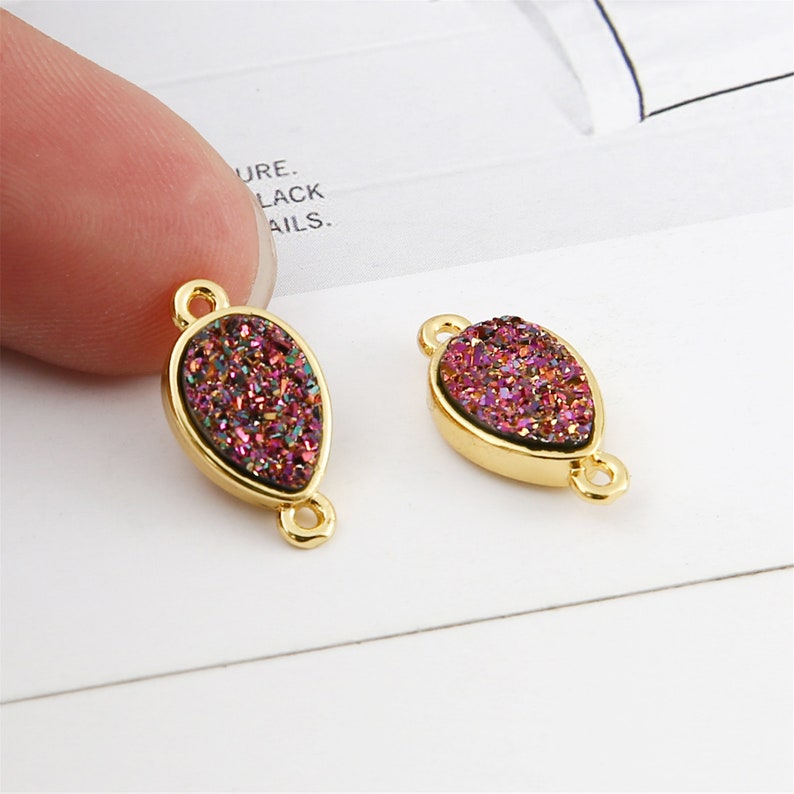 10PCS Imitation Druzy Teardrop Charm, Druzy Connector, Resin Druzy Pendant Charm Drop, Bezel Gem Druzy, Link, Jewelry Findings