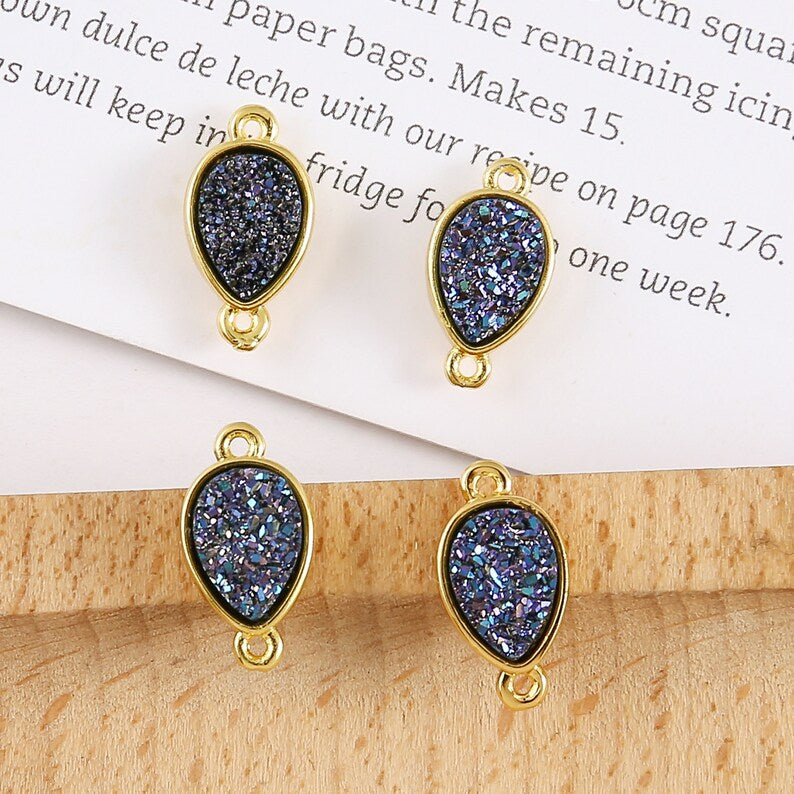 10PCS Imitation Druzy Teardrop Charm, Druzy Connector, Resin Druzy Pendant Charm Drop, Bezel Gem Druzy, Link, Jewelry Findings