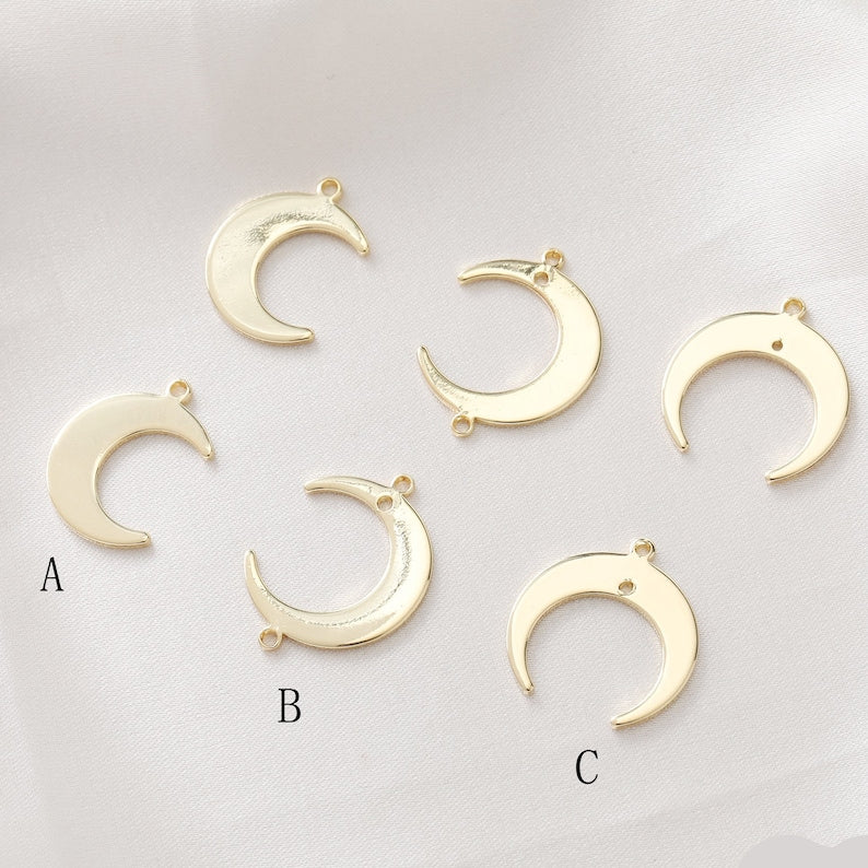 10pcs Gold Plated Moon Charm, Gold Initial Charm, Vermeil moon Pendant, Gold Moon Drop