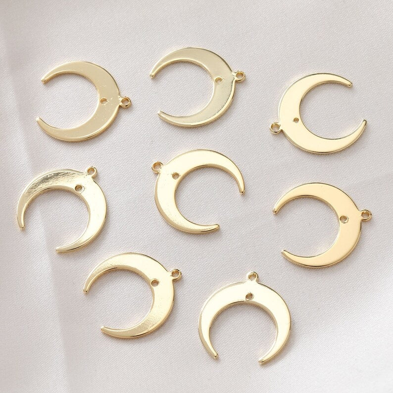 10pcs Gold Plated Moon Charm, Gold Initial Charm, Vermeil moon Pendant, Gold Moon Drop