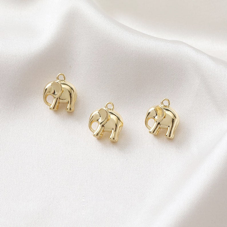 6pcs Real 18K Gold Plated Elephant Charm, Animal Charm, Elephant Drop,Jewelry Making