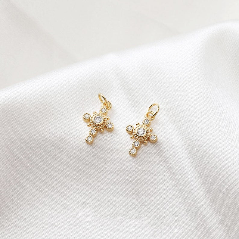 10pcs crystal cross charm pendant, cz pave cross charm, bracelet necklace pendant,faith,religious,Royal cross charm,gold plated over brass