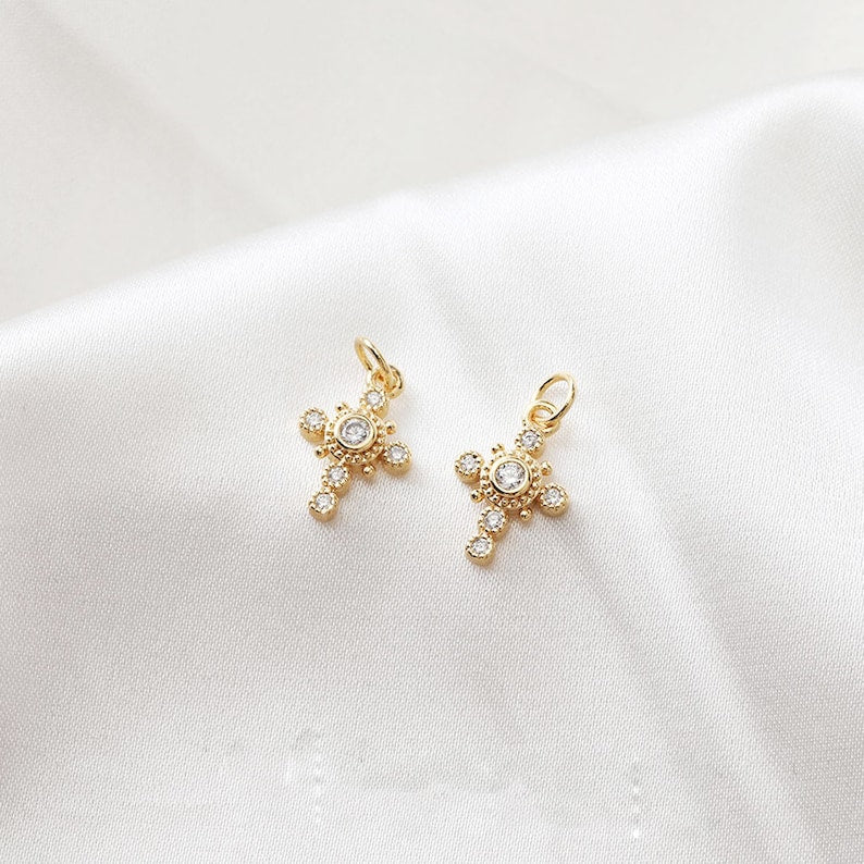 10pcs crystal cross charm pendant, cz pave cross charm, bracelet necklace pendant,faith,religious,Royal cross charm,gold plated over brass