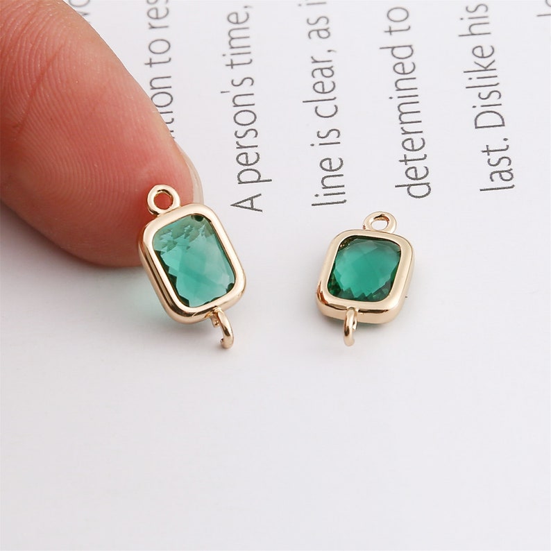 10pcs Emerald Green Crystal Glass Charm Pendant, Faceted Lucite Beads,Rectangle Glass Connector,Bezel Gemstone, wholesale prices