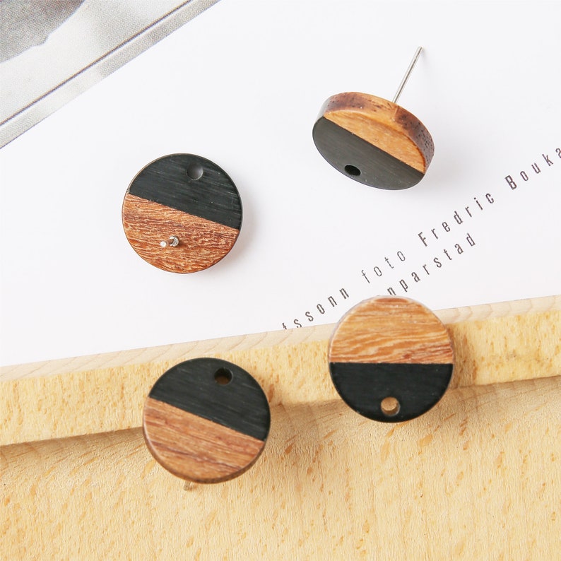 10pcs Round Wood Earrings, Ear Wire, Earrings Post,14mm Wood Earrings Studs,Diy Jewelry Accessories Craft Supplies