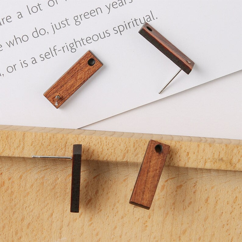 10pcs Rectangle Wood Earrings, Ear Wire, Earrings Post, Bar Wood Earrings Studs,Diy Jewelry Accessories Craft Supplies