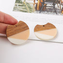 4pcs Epoxy Resin Pendants, Semi Translucent White Resin Findings, Wood and Resin Pendant, Color Blocked, Large Round Charm