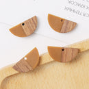 4pcs Epoxy Resin Pendants, Semicircle Translucent White Resin Findings, Wood and Resin Pendant, Color Blocked, Long BarCharm