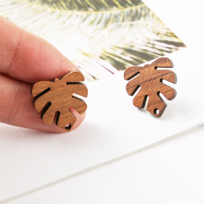 10pcs Leaf Wood Earrings, Ear Wire, Earrings Post, Wood Earrings Studs,Diy Jewelry Accessories Craft Supplies