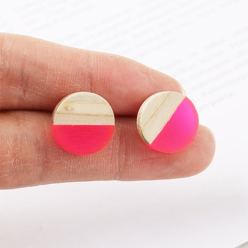 10pcs Round Wood Earrings, Ear Wire, Earrings Post,14mm Wood Earrings Studs,Diy Jewelry Accessories Craft Supplies