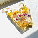 Pressed Flower Dangle Earrings, Colorful Flower Earrings, Gold Earrings, Real Flower Jewelry, Bohemian Flower Earring, Summer Earrings